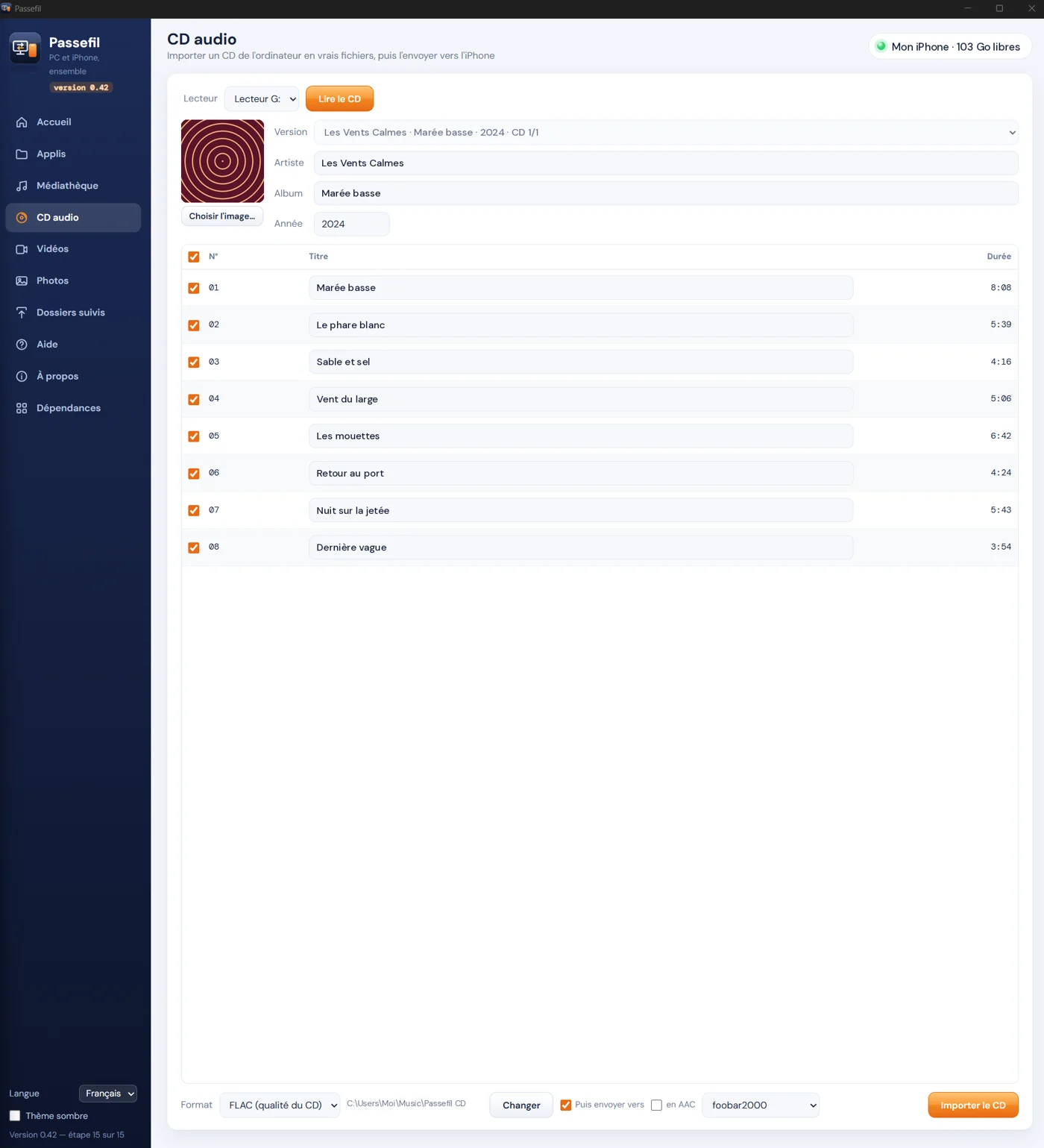 Passefil : l'import d'un CD audio