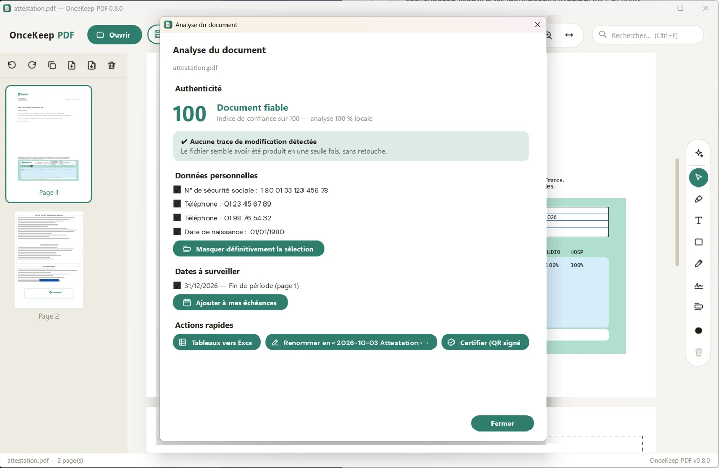 OnceKeep PDF : l'analyse d'un document