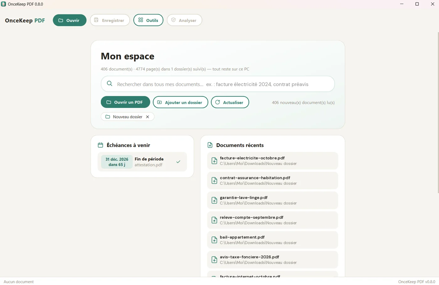 OnceKeep PDF : Mon espace et les échéances à venir